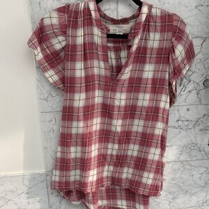 Trovata Plaid V-Neck Blouse - Red and White